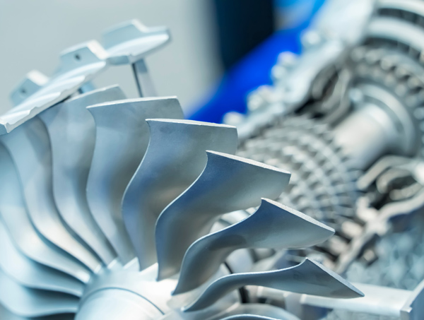 close-up of a turbine engine with detailed fan blades showcasing advanced technology for efficient aerospace performance